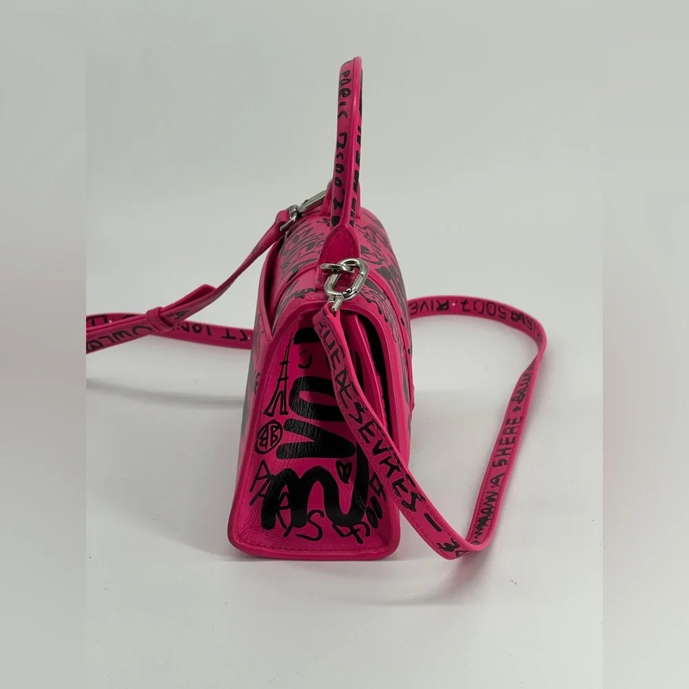Balenciaga Graffiti Hourglass Top Handle Pink Leather Bag - Picture 5 of 10